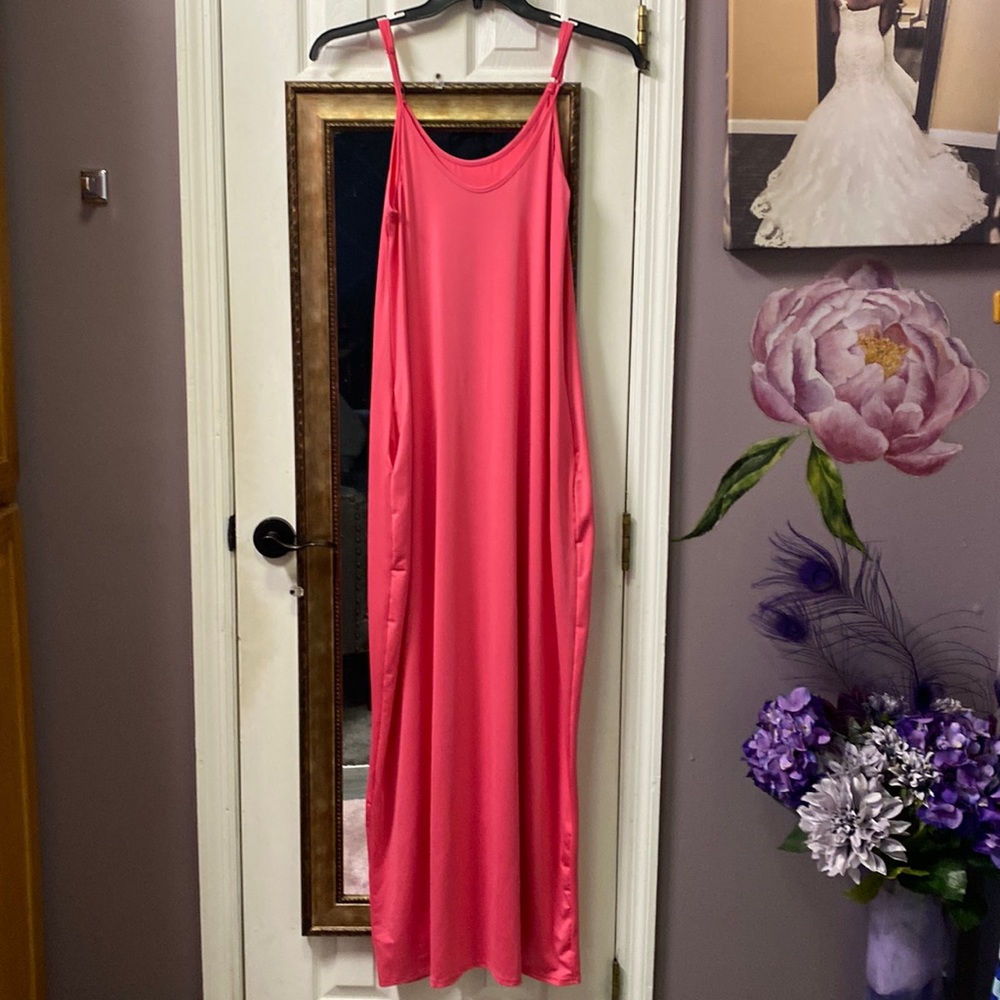 Pink and Bright Yellow Long maxi Dress with pockets. Medium to Large